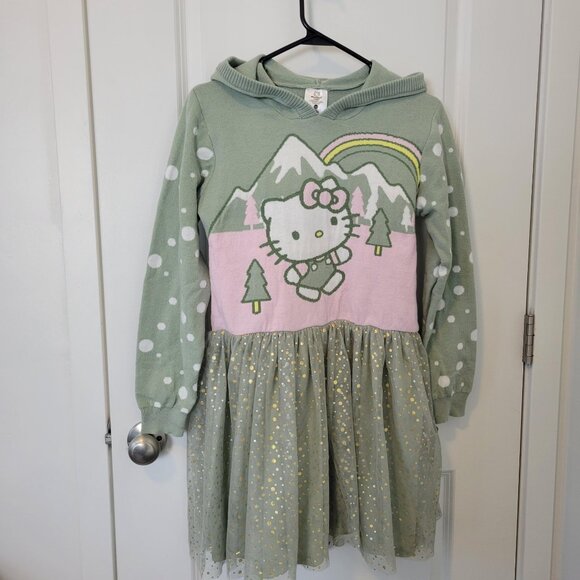 By Sanrio Hello kitty Tulle Hoodie Sweater Dress Kid Size Large Plus 10-12 New - Picture 2 of 8